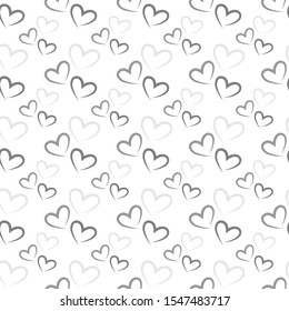 Grey and white heart seamless pattern. For print textile, paper, copybook cover. Love background. Vector wallpaper. Scrapbooking. 