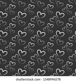 Grey and white heart seamless pattern. For print textile, paper, copybook cover. Love background. Vector wallpaper. Scrapbooking. 