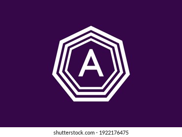 Grey white of A initial letter in octagon frame design