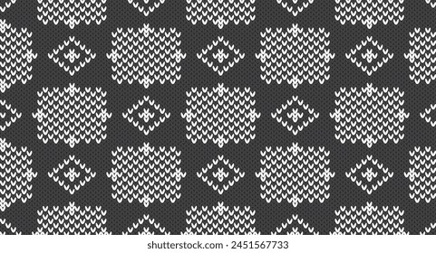 Grey and white knitted pattern, Festive Sweater Design. Seamless Knitted Pattern