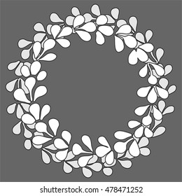 Grey and white laurel floral vector wreath frame on black background