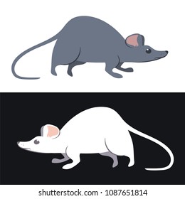 Grey and white mice. Flat style isolated illustration on white and dark backgrounds. Editable vector graphics in EPS 8.