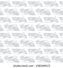 Grey White Monochrome Irregular Brick Wall Texture Background. Rough Distressed Stone Effect Melange  Seamless Pattern. Achromatic Neutral Grunge Geo All Over Print. Vector Repeat Tile EPS 10