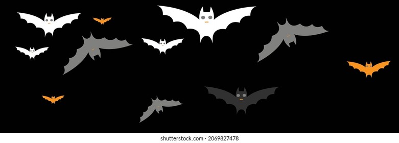 Grey White Monster Scary Vampire Backdrop. Horror Creepy Black Chaos Dracula Bats. Faces Cartoon Spooky Gothic Party Bats Background. Fear Mysterious Funny Orange Sky Halloween Modern Design.