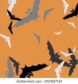 Grey White Motion Bats Vector Design Pic. Scary Creepy Silver Attack Art Flying Bats Fabrics. Chaos Light Black Orange Halloween Modern Design. Print Spooky Funny Retro Modern Style Background.