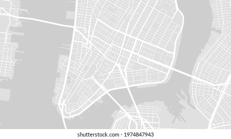 Grey and white New York city area vector background map, streets and water cartography illustration. Widescreen proportion, digital flat design streetmap.