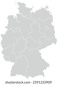Grey with White Outline Germany Map with District Borders Europe Country