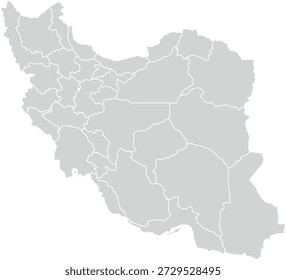 Grau mit weißem Umriss Iran Karte mit Bezirksgrenzen Asiatisches Land