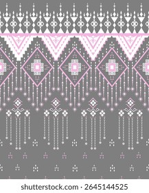 Grey White Pink Geometry Navajo Ethnic Native American Indian Pattern Traditional  Textile Decoration 