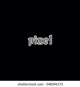 Grey and white pixel text vector logo design with black background