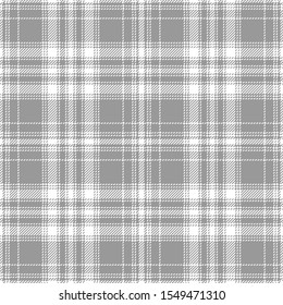 Grey white plaid pattern vector graphic. Tartan check plaid for flannel shirt, blanket, scarf, throw, duvet cover, upholstery, or other modern fabric design.