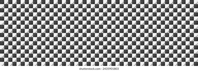 Grey and white plastic construction plate banner. Closeup plastic toy block. Abstract vector background. Seamless modern pattern