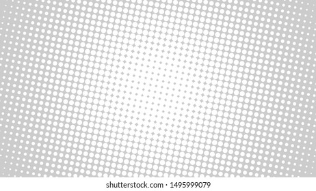 Grey and white pop art background in retro comic style with halftone dots, vector illustration of backdrop with isolated dots