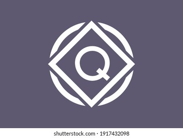 Grey white of Q initial letter in circle square frame design