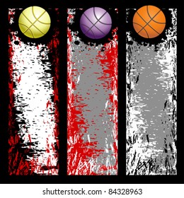 Grey, white and red grunge background with basketball