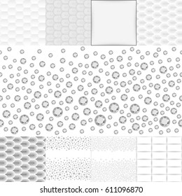 Grey white seamless background set, vector illustration