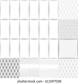 Grey white seamless background set, vector illustration
