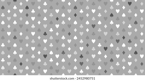 Grey white seamless pattern with card suits. Casino seamless pattern. Poker texture design.