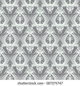 Grey and white seamless pattern with floral ornament. Retro style. Vector illustration 