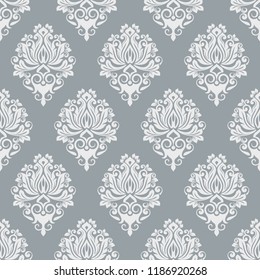 Grey and white seamless vintage wallpaper pattern vector template. Seamless wrapping paper, textile or upholstery print. Vector illustration.
