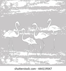 grey white simple flamingo birds sea splash vector pattern