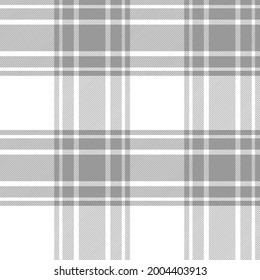 Grey and white simple plaid. Seamless vector classic tartan pattern. Two colour check design suitable for fashion, home decor and stationary.