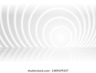 Grey and white smooth circles abstract tech background with reflection. Vector futuristic light design