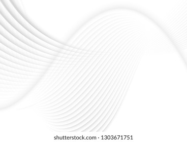 Grey white smooth refracted waves abstract background. Vector design