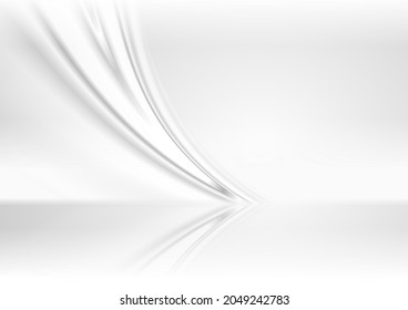 Grey and white smooth wave abstract tech background with reflection. Vector futuristic light design