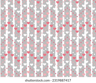grey and white stripes with multi colored hearts over it