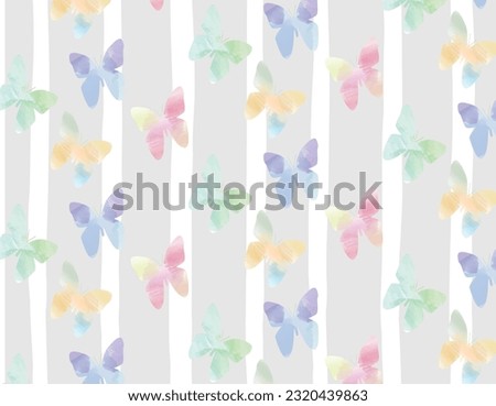 grey with white stripes with multi colored butterflies