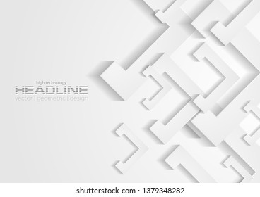 Grey and white tech paper shapes abstract background. Vector design