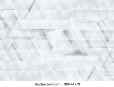 Grey and white tech triangles texture background. Vector geometric pattern design