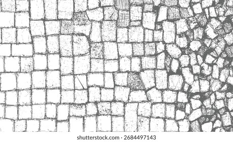 grey and white textured pattern of irregular stone blocks with rough, cracked surfaces.