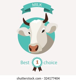 Grey and white vector cow. Vector design template. Farm Logotype concept icon. Vector image of a cow head isolated.