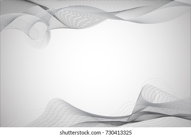Grey and white waves and lines pattern in frame background for input free space. Vector illustration.