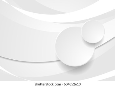 Grey and white wavy abstract vector background with circles