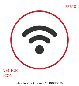 Grey Wi-Fi wireless internet network symbol icon isolated on white background. Red circle button. Vector Illustration