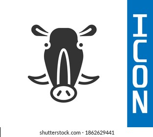 Grey Wild boar head icon isolated on white background. Animal symbol.  Vector