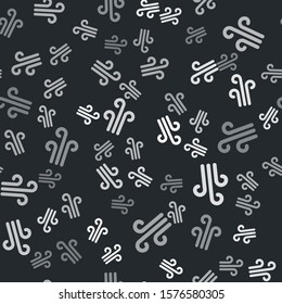 Grey Wind icon isolated seamless pattern on black background. Windy weather.  Vector Illustration