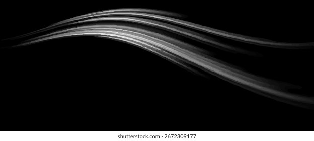Element mit grauen Windlinien. Luftstrom Wellenbewegung Spur. Effekt der Lichtkurvengeschwindigkeit. Design-Illustration für Swoosh- und Swirl-Streifenpfad. Windblaswellenkonzept. Vektorwirbelhintergrund