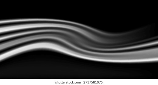 Elemento de líneas de viento grises. Flujo de la corriente de aire trazado de movimiento ondulado. Efecto de velocidad de curva de luz. Swoosh y remolino de la raya de la ilustración de diseño de camino. Concepto de onda de soplo de viento. Fondo de giro de Vector