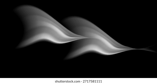 Elemento de linhas de vento cinzas. Traçado de movimento ondulado do fluxo de ar. Efeito da velocidade da curva de luz. Ilustração do projeto do caminho da faixa de balanço e redemoinho. Conceito de onda de sopro de vento. Plano de fundo de giro do vetor