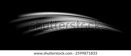 Grey wind lines element. Air stream flow wavy motion trace. Light curve speed effect. Swoosh and swirl stripe path design illustration. Wind blow wave concept. Vector twirl background