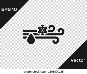 Grey Wind and rain with snow icon isolated on transparent background. Windy weather.  Vector Illustration