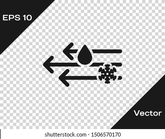 Grey Wind and rain with snow icon isolated on transparent background. Windy weather.  Vector Illustration