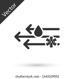 Grey Wind and rain with snow icon isolated on white background. Windy weather.  Vector Illustration