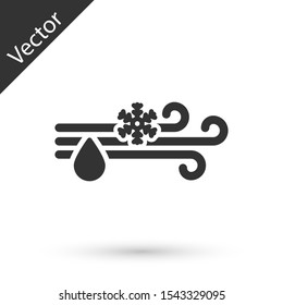 Grey Wind and rain with snow icon isolated on white background. Windy weather.  Vector Illustration