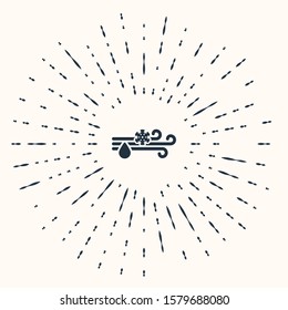 Grey Wind and rain with snow icon isolated on beige background. Windy weather. Abstract circle random dots. Vector Illustration