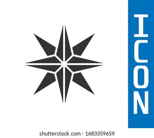 Icono de rosa gris del viento aislado en fondo blanco. Icono de brújula para viajes. Diseño de navegación. Ilustración vectorial